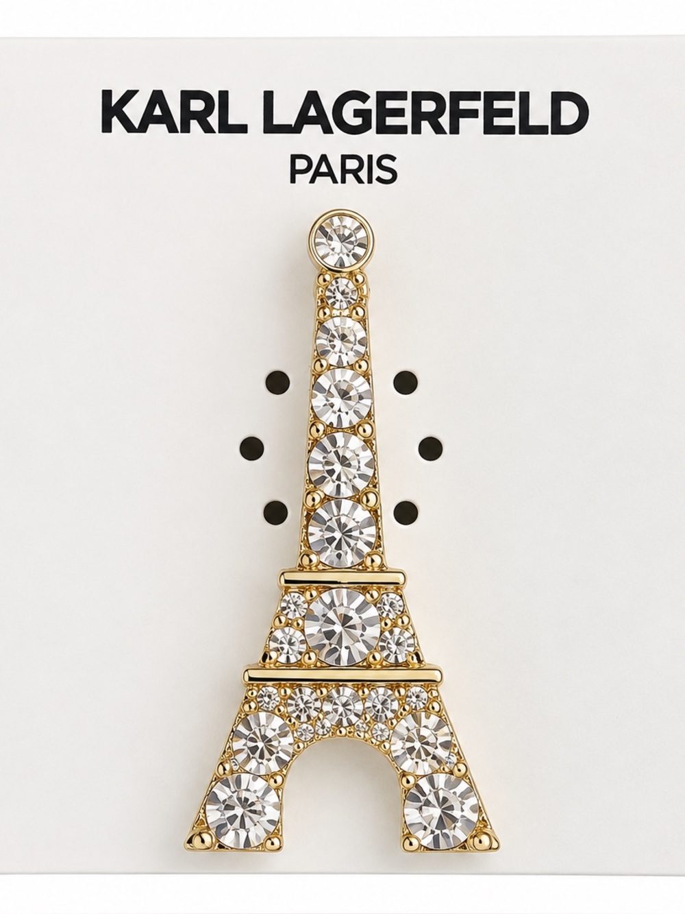 Karl Lagerfeld Paris Eiffel Tower Rhinestone Gold Tone Brooch Pin